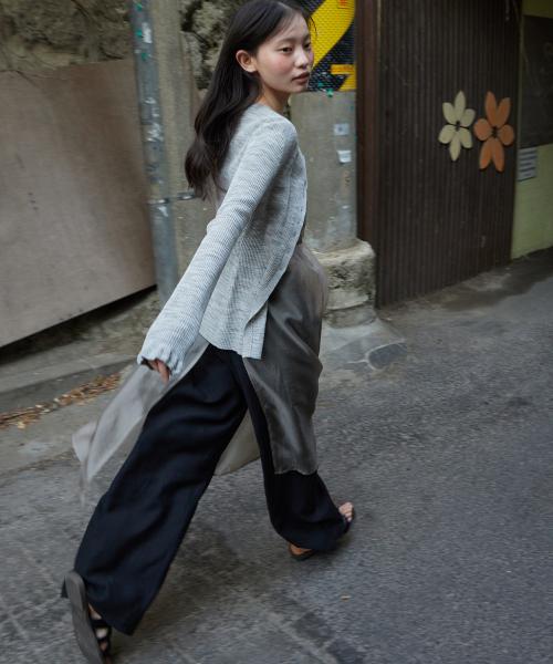 Ruffle sleeve cardigan_GREY