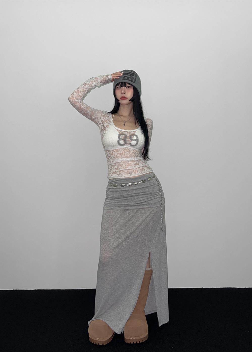 NEWBE LAYERED SHIRRING SLIT MAXI LONG SKIRT 2color / 뉴베 레이어드 셔링 트임 맥시 롱 스커트