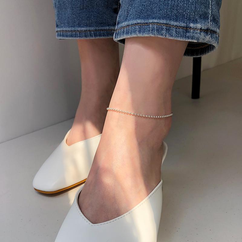 심플 콩줄 체인 레이어드 발찌 (all silver)