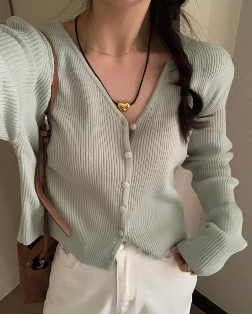 (당일발송/네이비,민트,아이보리)여리 골지 브이넥 가디건(5color)