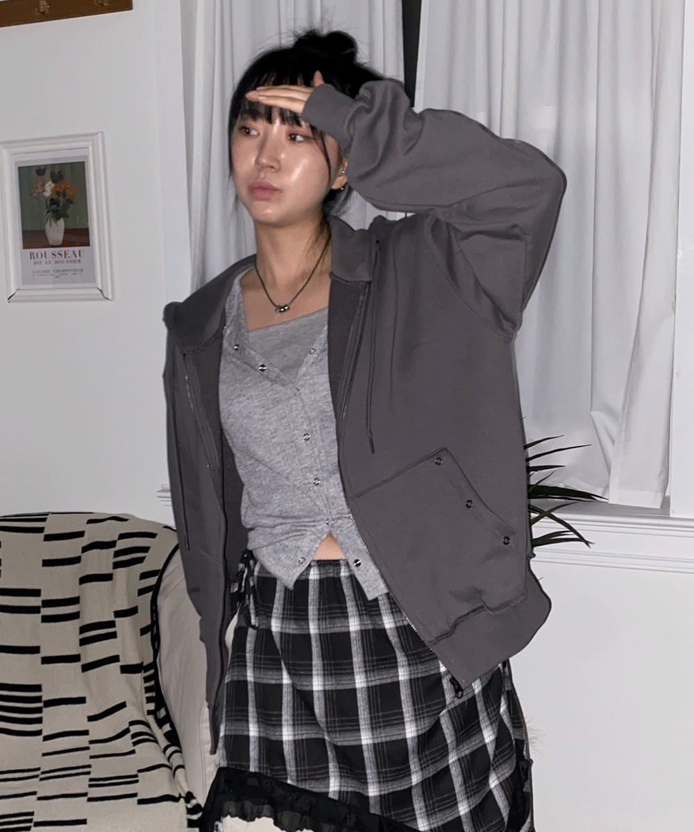 크리디 페티 아일렛 오버핏 후드 집업 - 3color