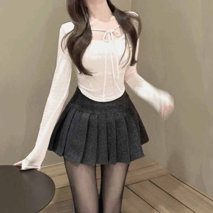 엘프 모직 플리츠 미니 스커트 겨울치마