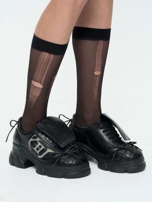 [HARDWORKUP X LEEY] RIBBON PLATFORM SNEAKERS BLACK