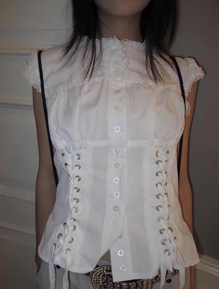 M사이즈당일Front side corset blouse / 프론트 사이드 코르셋 블라우스