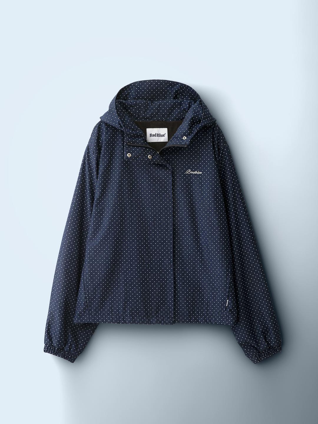 Dot Denim Hoodie Jacket Deep Blue