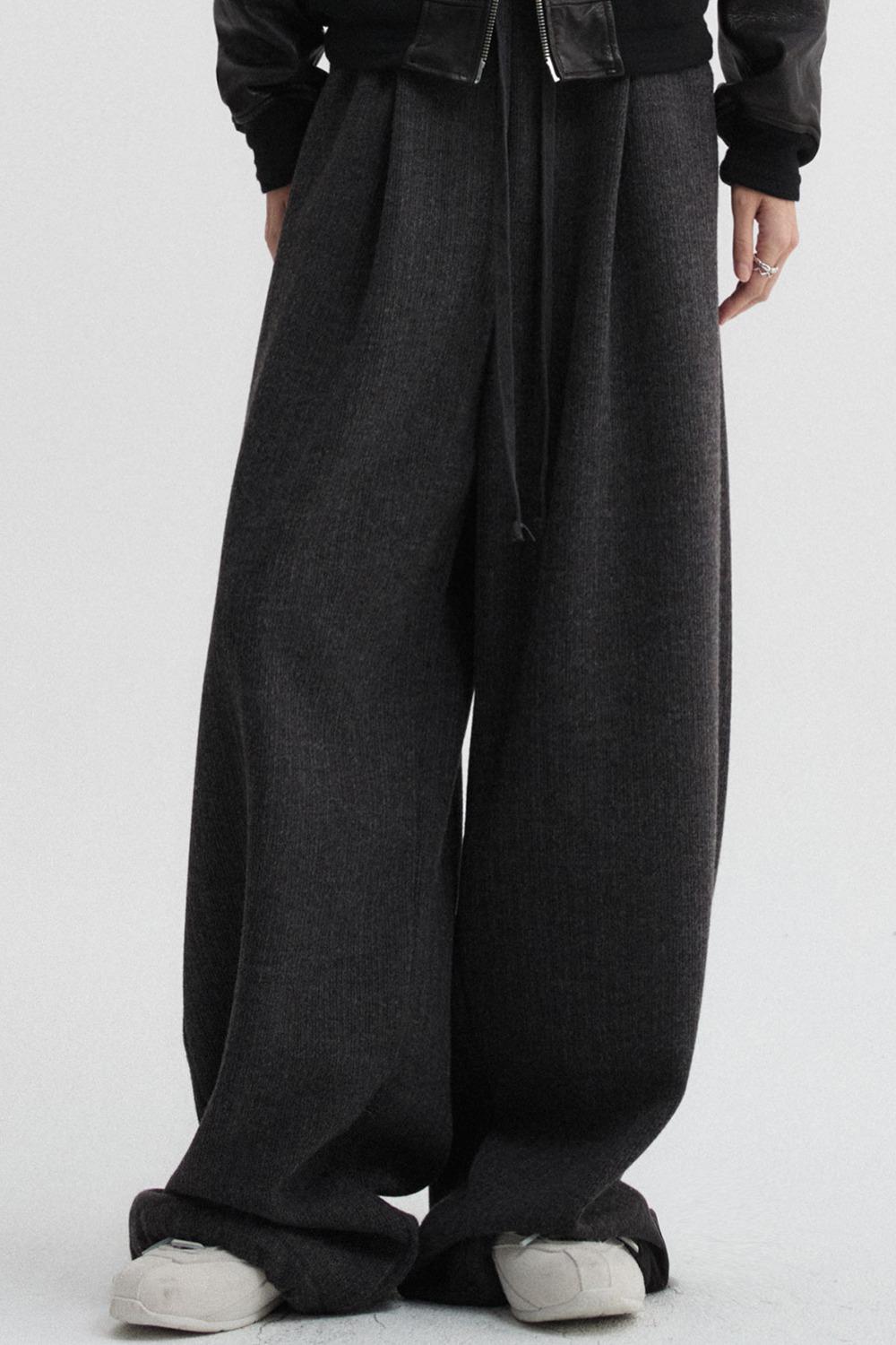 니티드 밴딩 와이드 팬츠 차콜 (10/20 예약 배송)