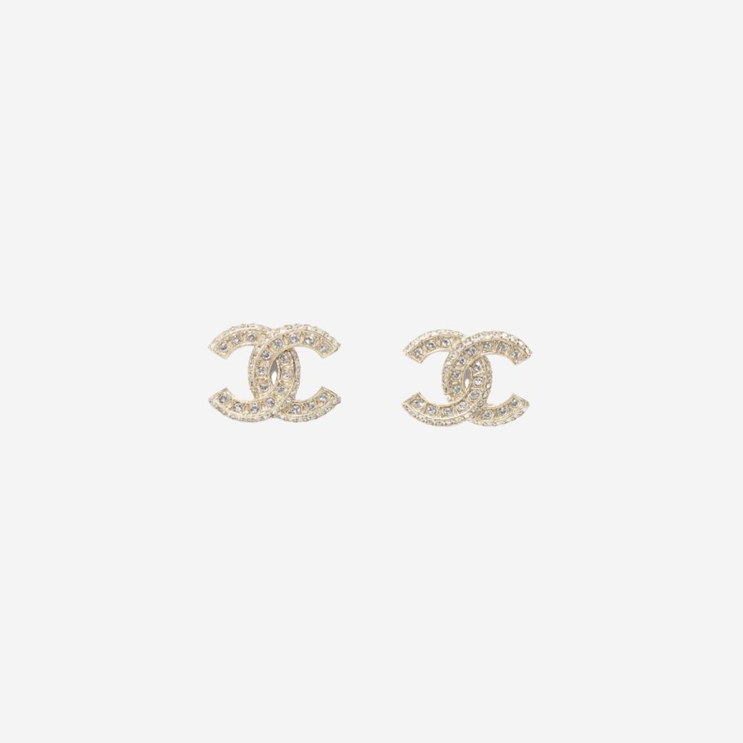 (W) Chanel Earrings Metal Diamantes & Gold Crystal