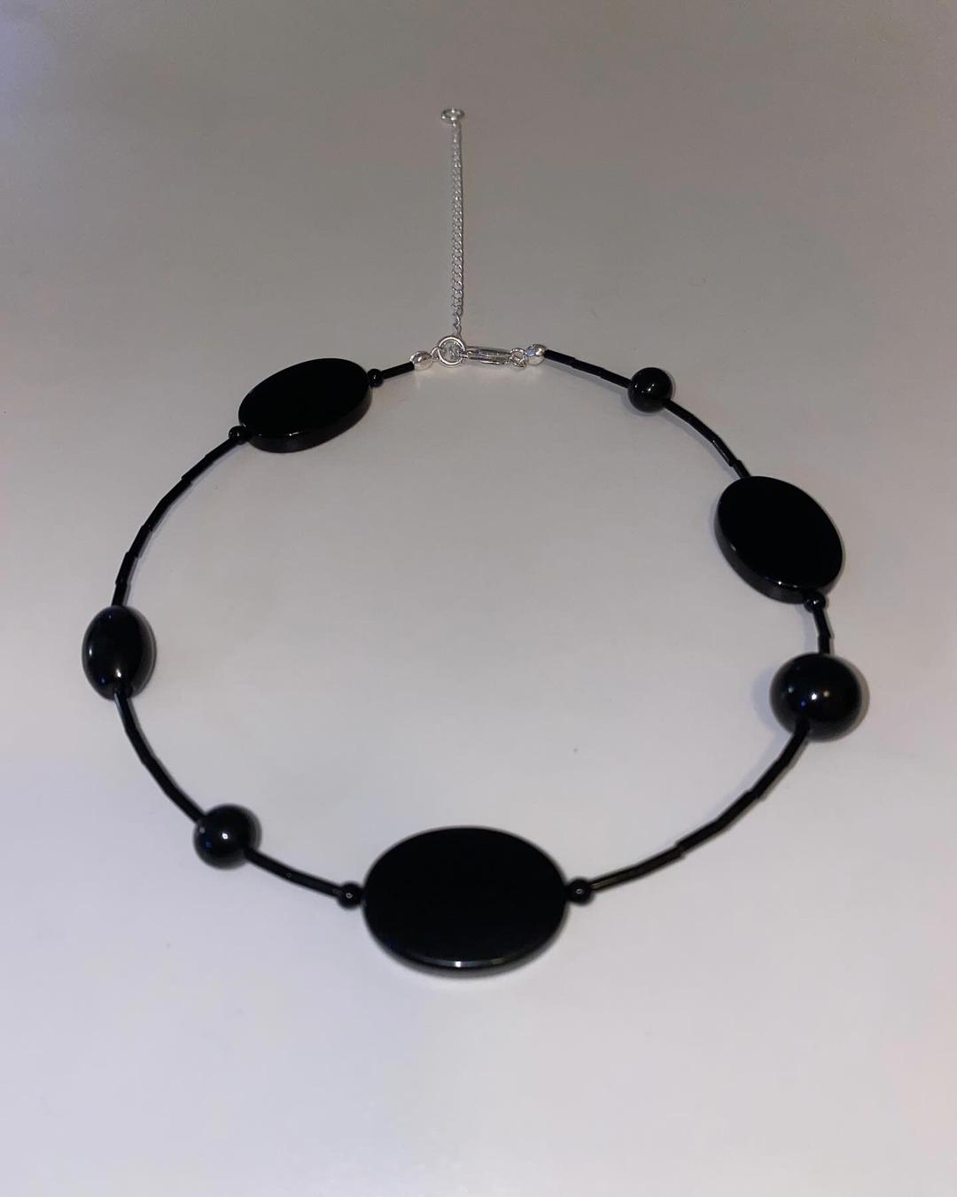 Asymmetric onyx choker necklace