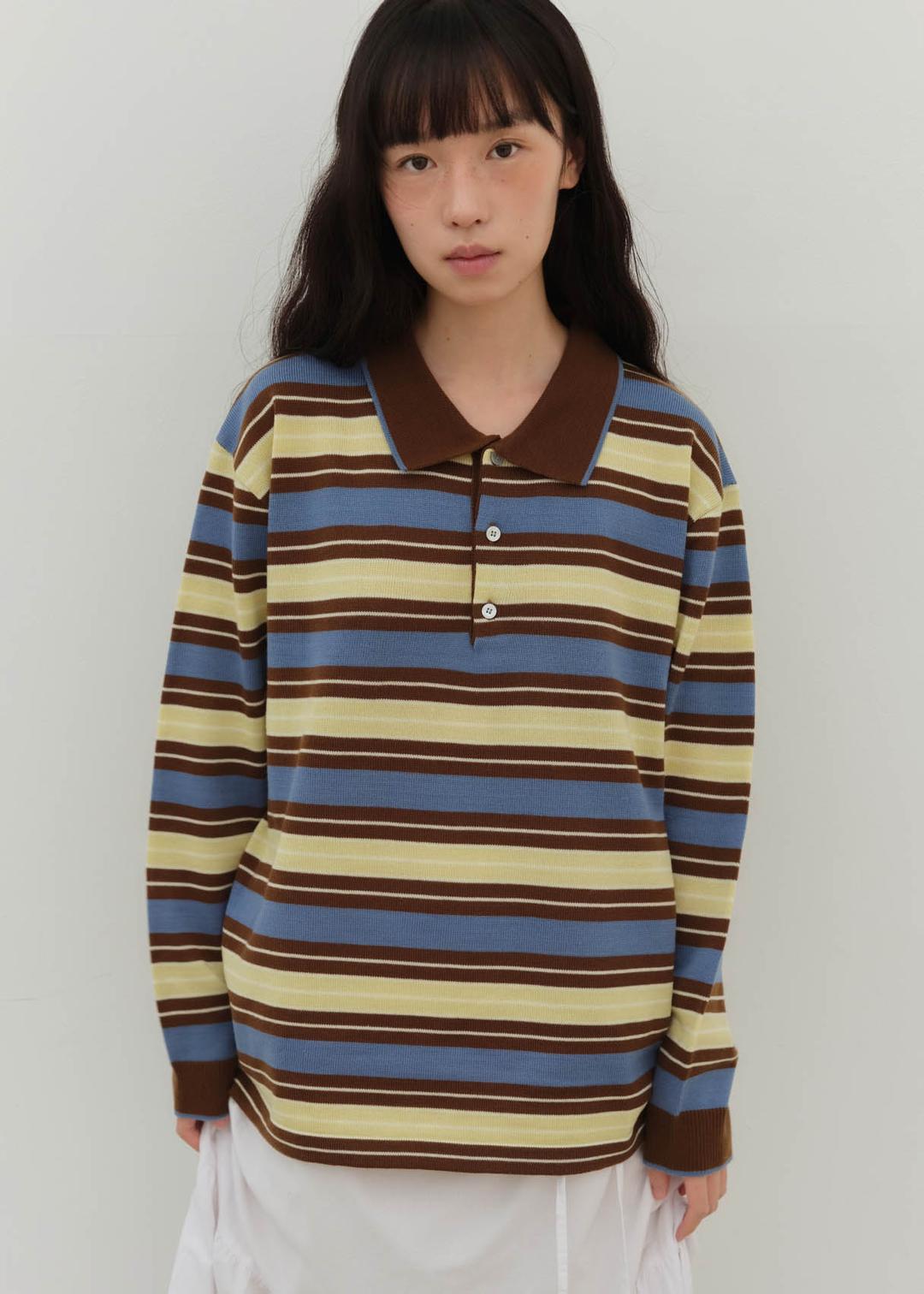 [2ND]OWN STRIPE COLLAR KNIT - BLUE