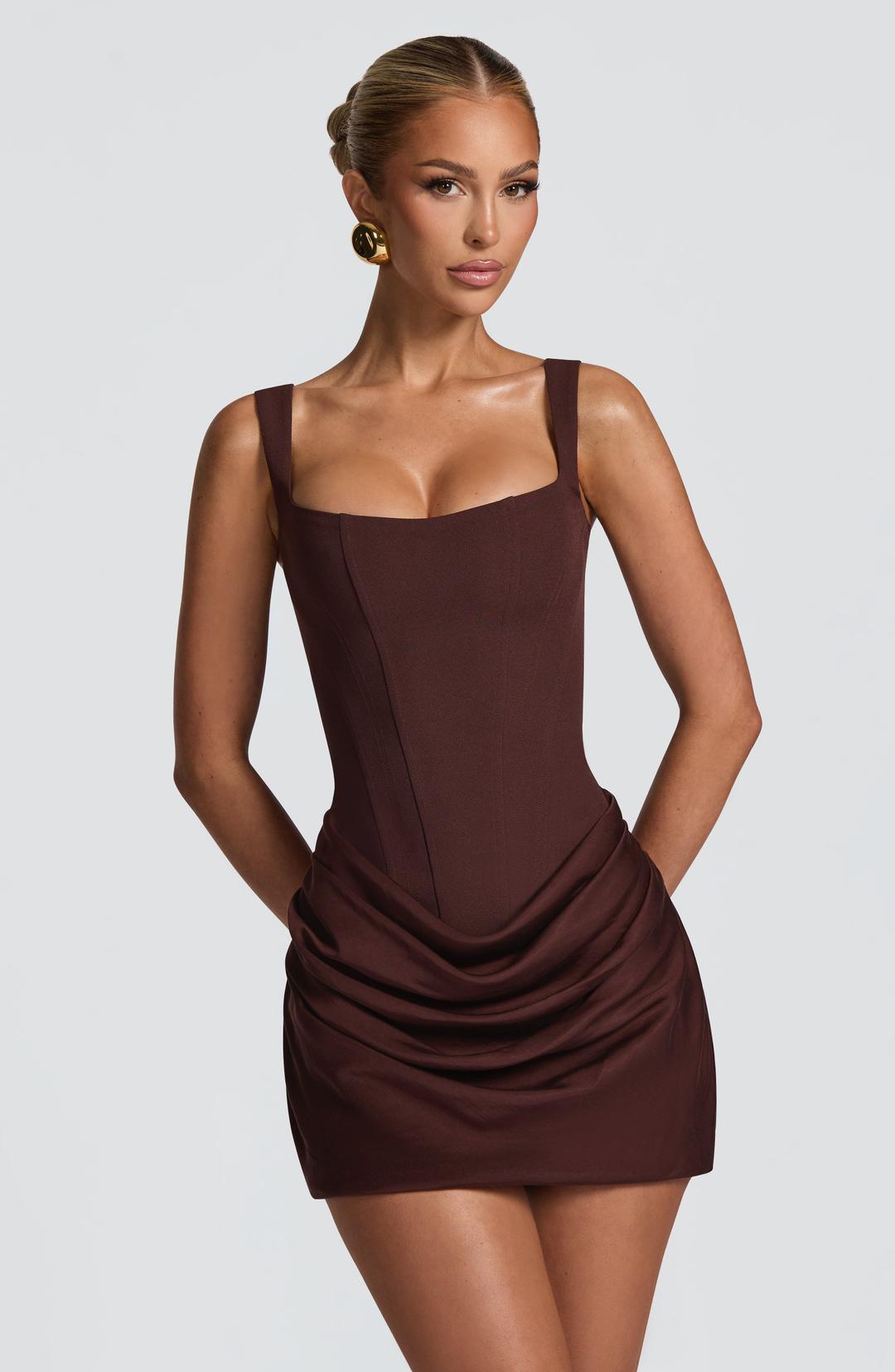 Cornelia Mini Dress - Plum Brown - XL