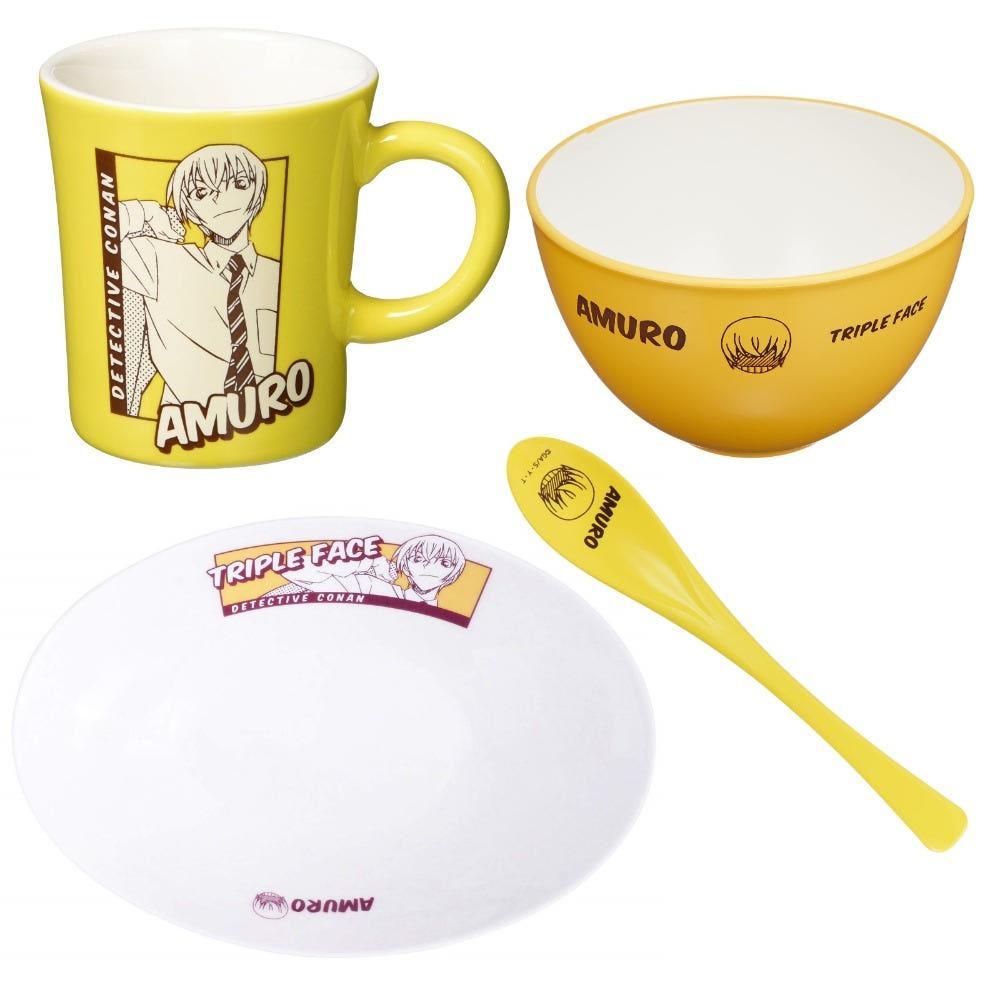 명탐정 코난 아무로 토오루 1인 식기모음 옐로우 머그컵 공기 스푼 카레접시 김정도기
