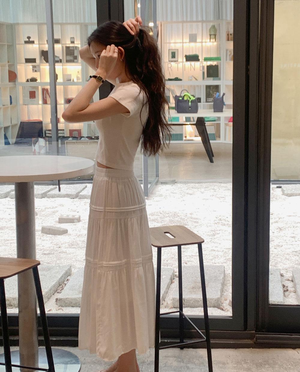 체리코코 [💖누적5만장] 온드 핀턱 스커트 / 캉캉스커트 티어드스커트  여름롱스커트  밴딩  프릴  화이트스커트 캉캉 a라인 레이어드 스커트