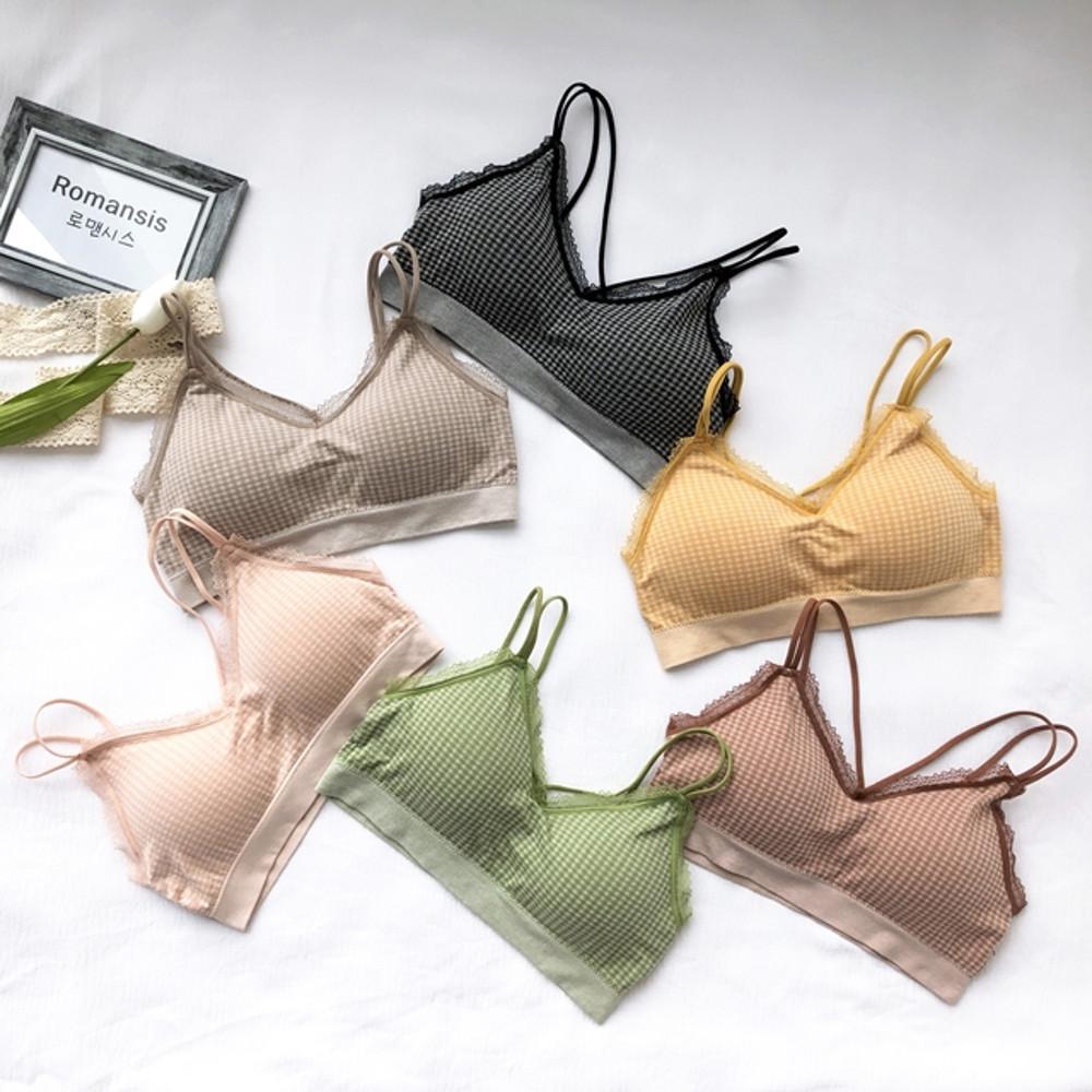 로맨시스 노와이어 체크 레이스 편한 브라렛 풀컵 수면 볼륨 뽕 안뜨는 새가슴 브라