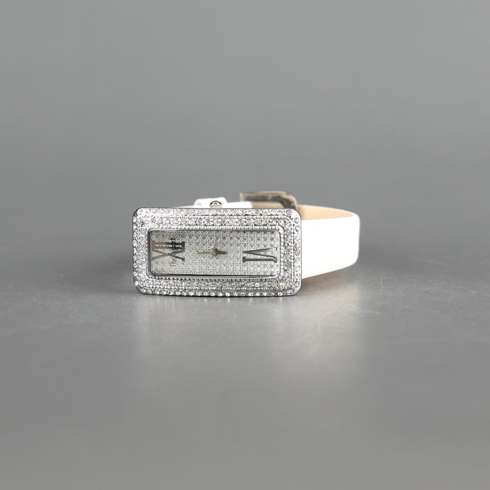 THE HEART Square cubic leather watch (white)