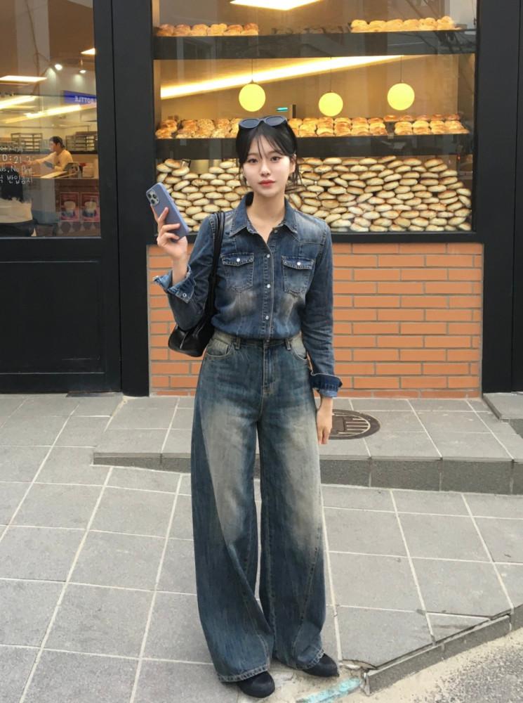 덴즈 진청 버튼 슬림 스판 데님 셔츠 : 리미즈.RIMIZ