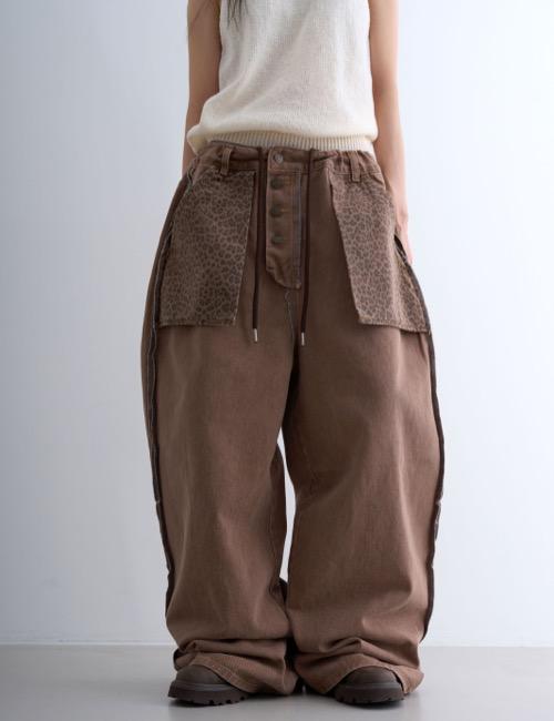 leopard pocket string denim pants