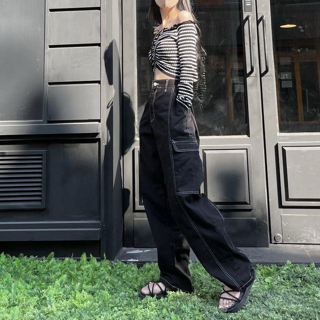 [유니크/완벽핏] 스티치 카고 와이드 롱팬츠_에이윅