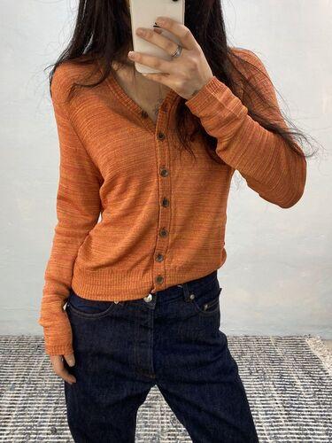 Yves Saint Laurent pearl orange rayon cardigan_f