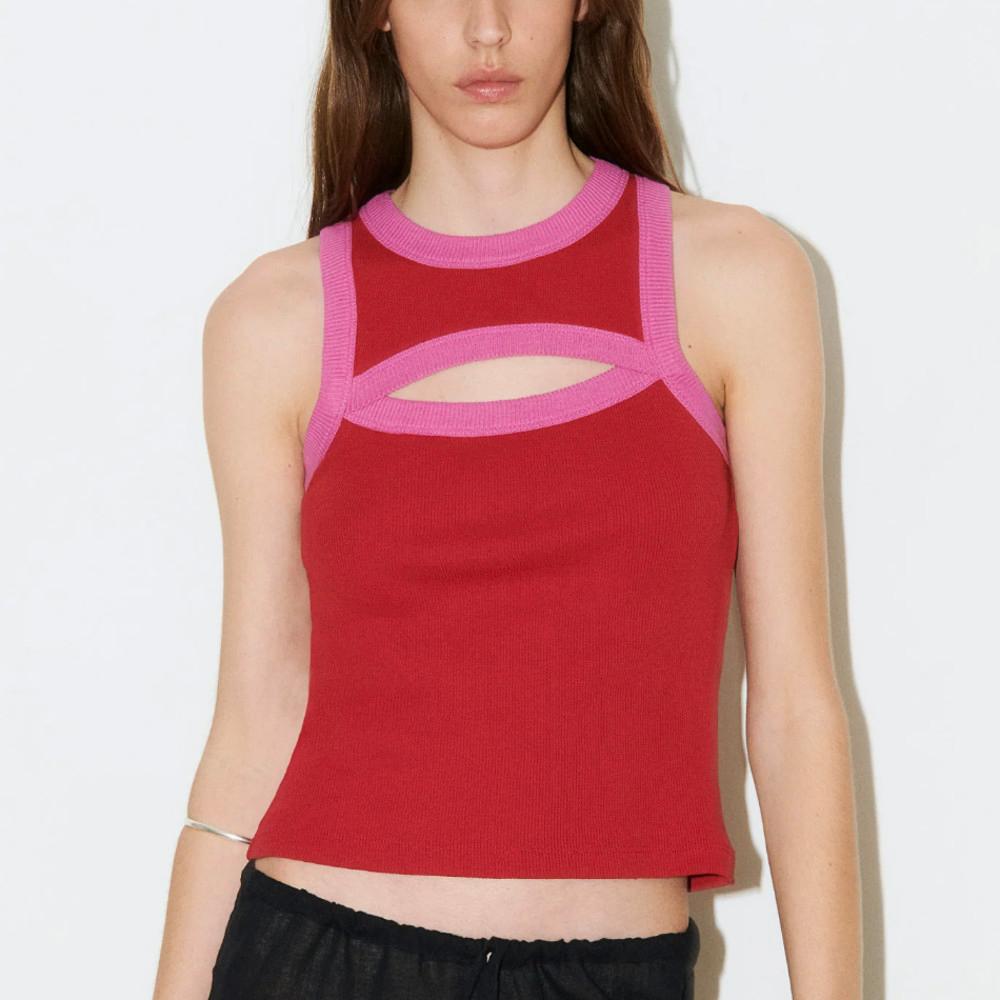 Gimaguas 기마구아스 오픈 넥 탱크탑 레드 핑크