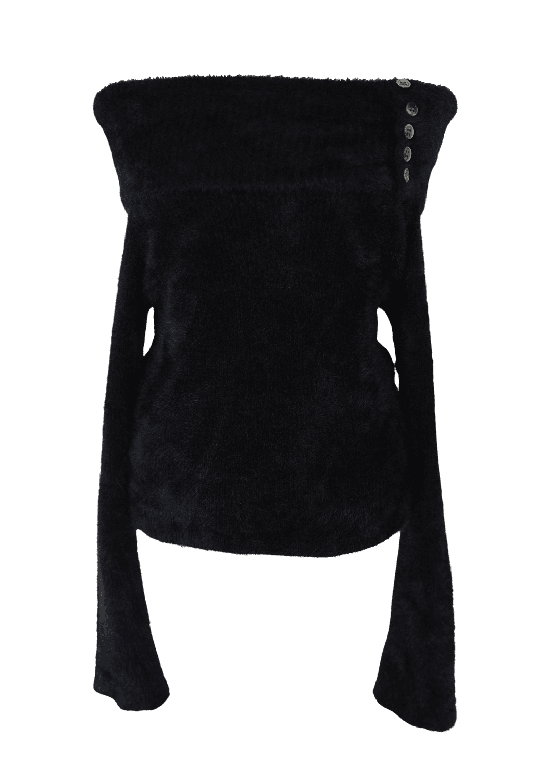 [Sepia] Button off shoulder knit (Black)