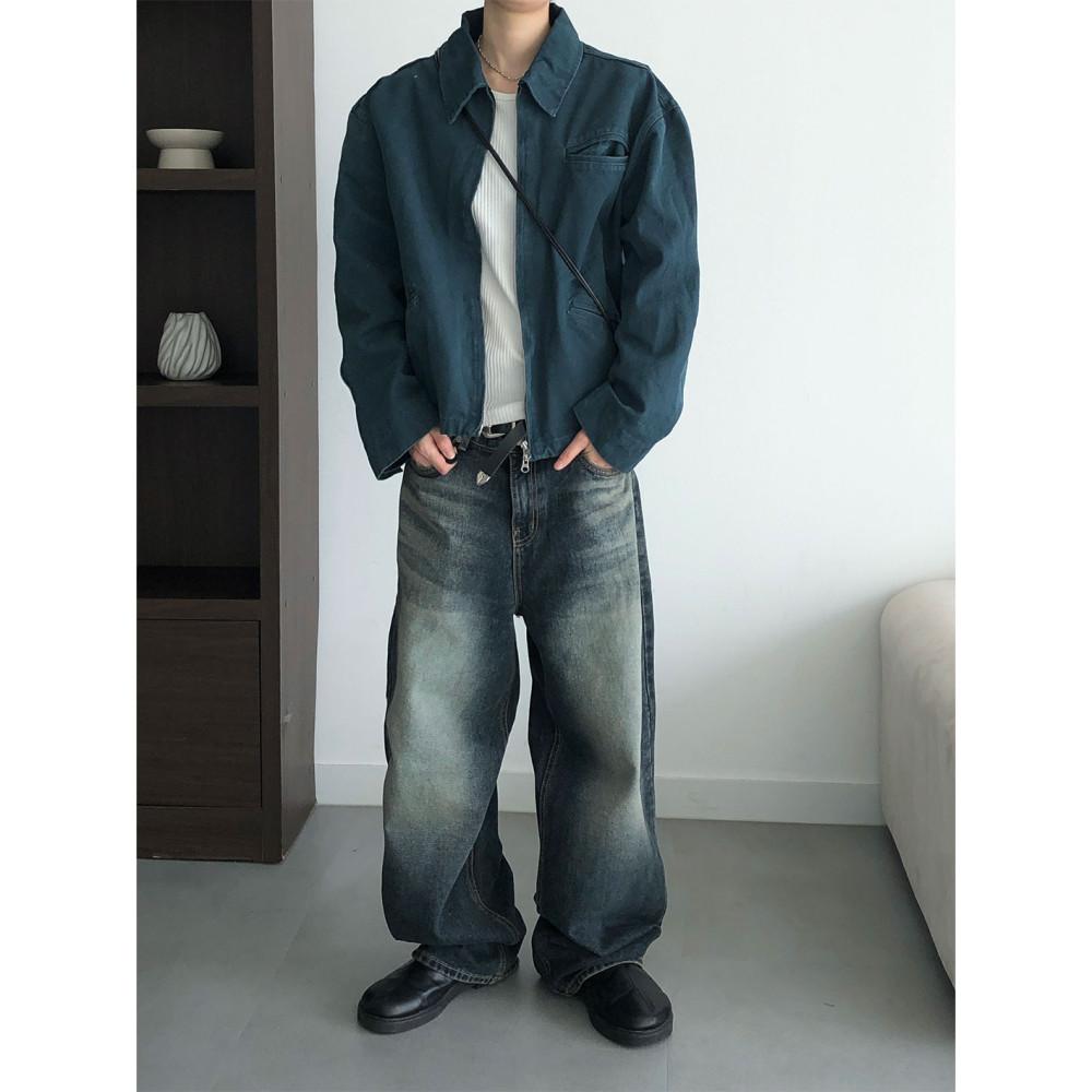 [남여공용] 블루 그린 데님 와이드 팬츠