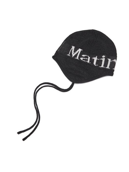 LOGO JACQUARD EARFLAP BEANIE IN BLACK