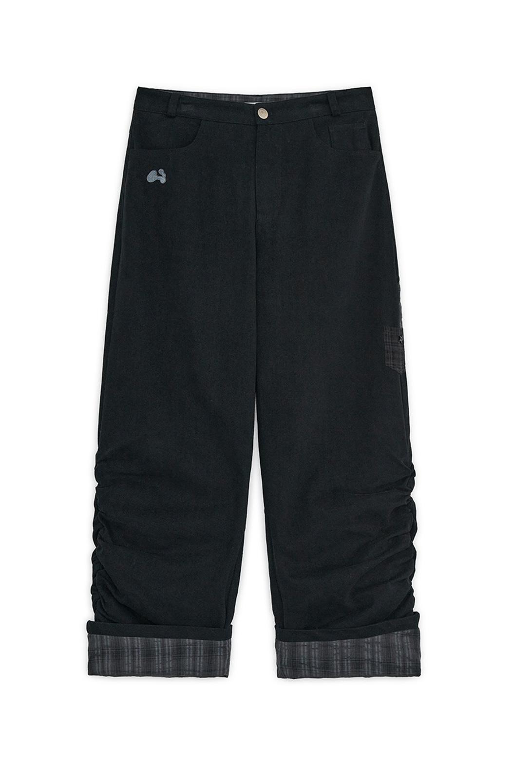 [12월 30일 출고] Check roll-up cotton pants (Black)