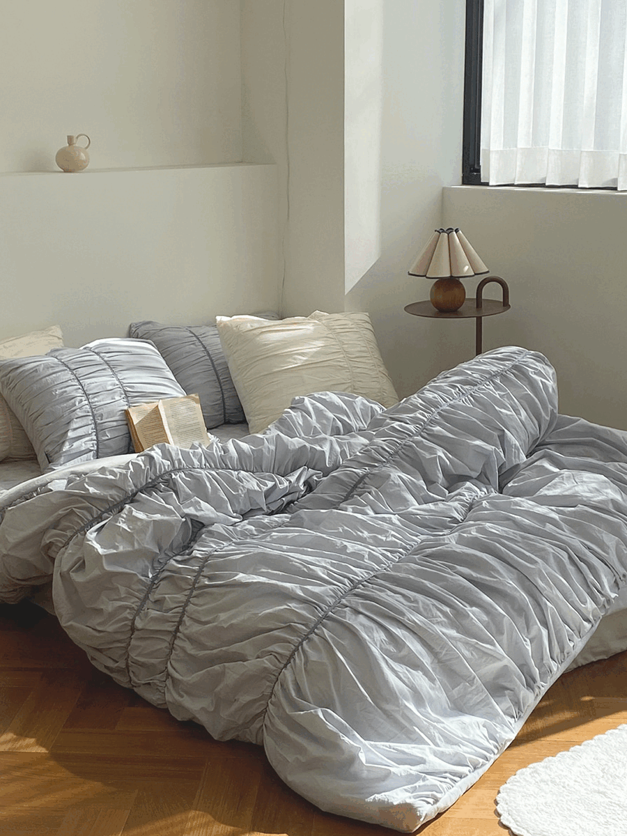 로로 플리츠 극세사 차렵침구 - 그레이 (Q/K)