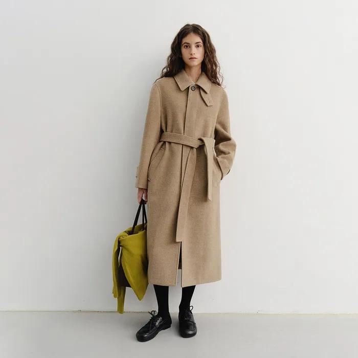 UNISEX BELTED CASHMERE MAC COAT OATMEAL BEIGE_UDCO5D123I1