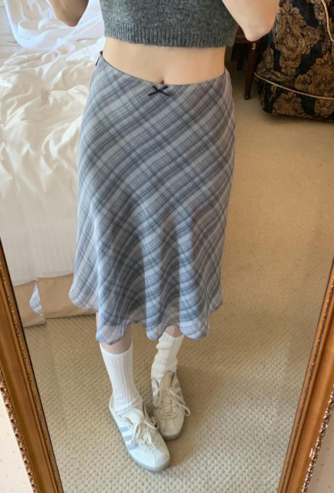 피넛 체크 쉬폰 스커트