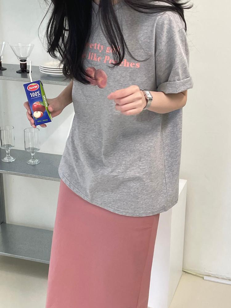 복숭아 레터링 반팔 티셔츠 (2color)