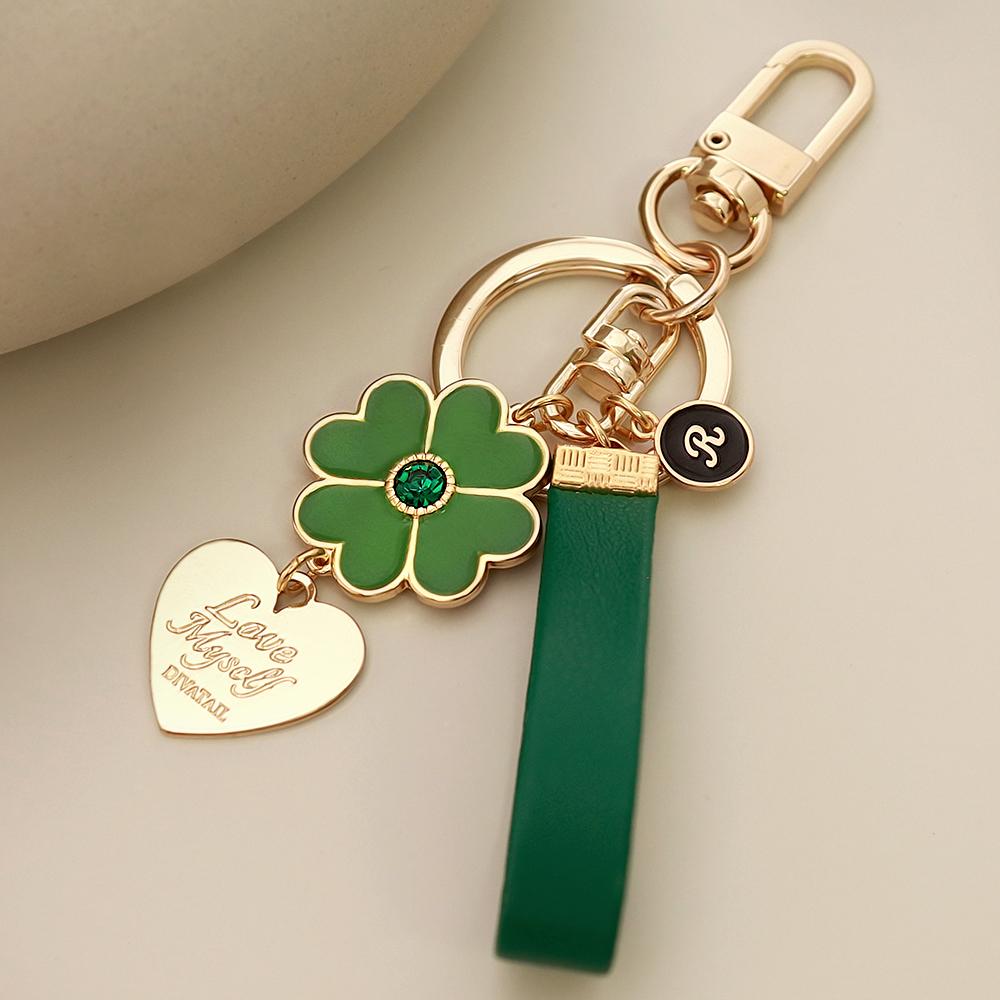 [선물포장] 행운의 탄생석 클로버 이니셜 레더 키링 (3컬러)