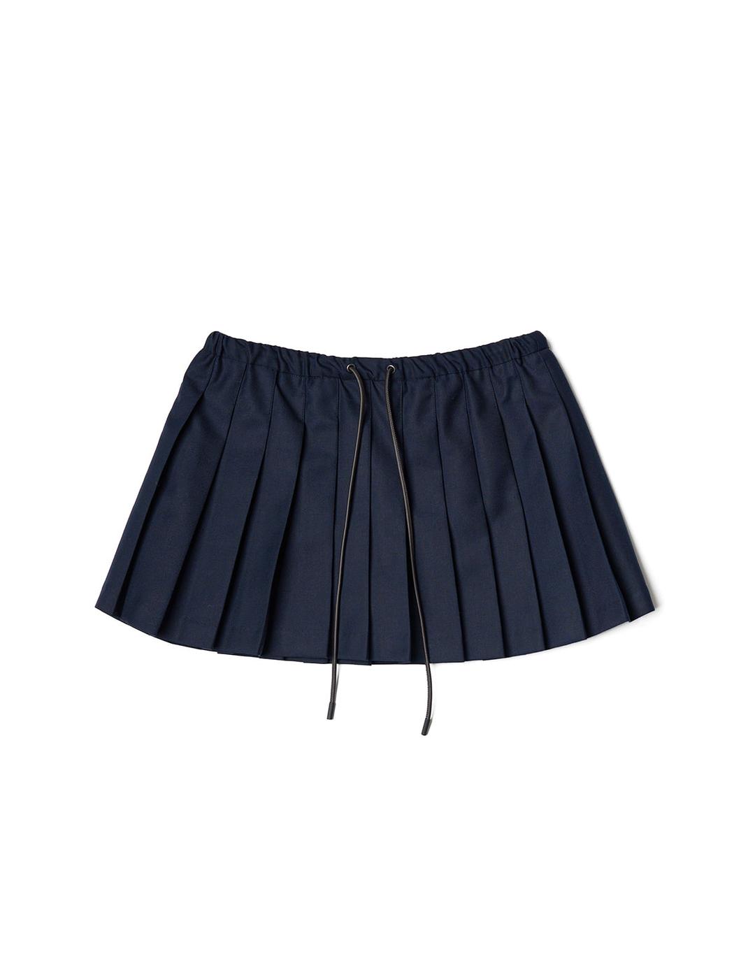 Label Pleats Mini Skirt Navy