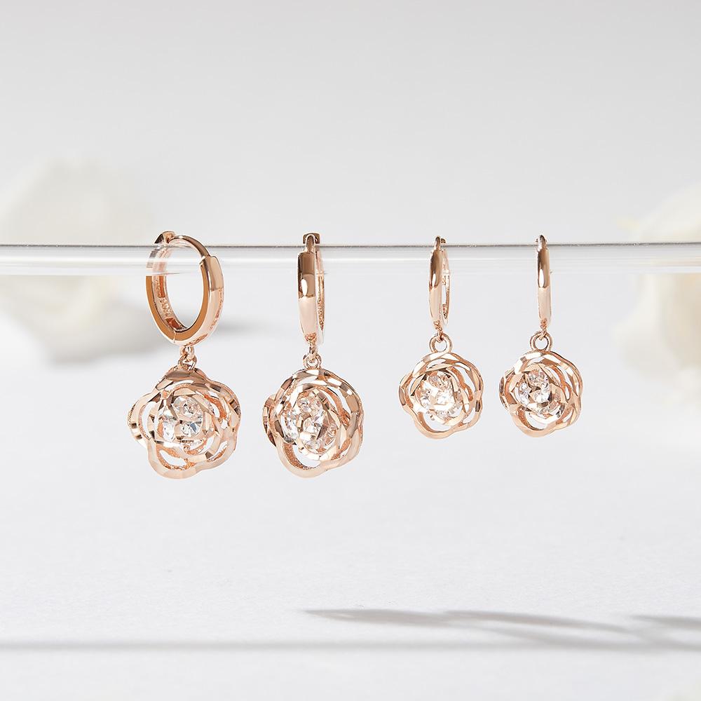 14k 18k 샤인 로즈 링귀걸이(2type) 장미 여자 금 데일리 원터치