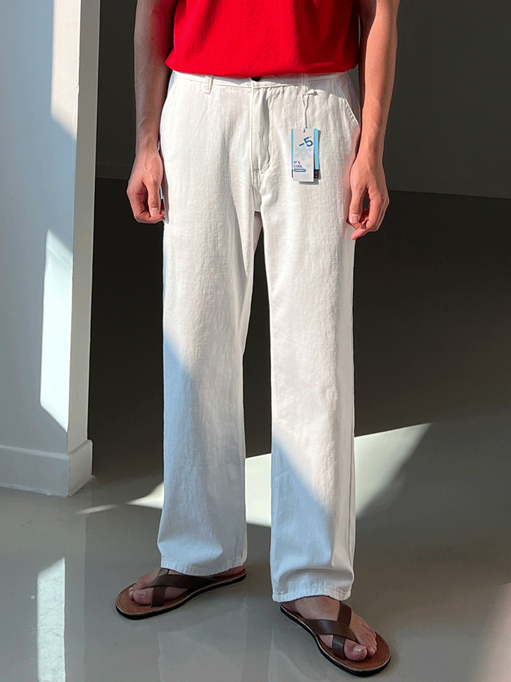 트립 세미와이드 린넨 코튼 밴딩 팬츠