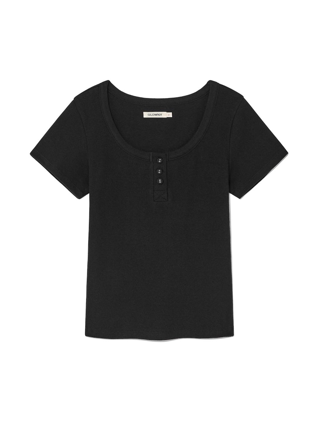 PROVINCE EYELET BUTTON TEE (BLACK)