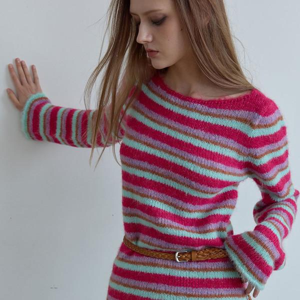 STRIPE HAIRY KNIT / pink