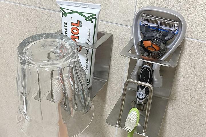 고급형 부착 스텐 칫솔 치약 컵걸이 무타공 접착 꽂이 홀더