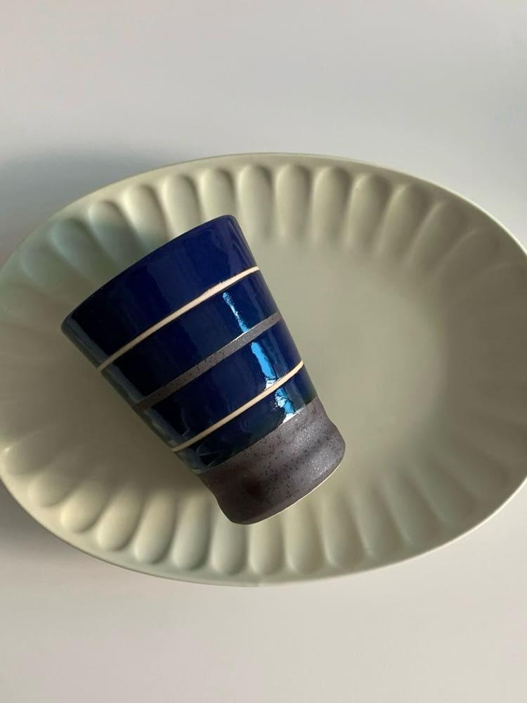 아르보샵 블루 스트라이프 도자기 빈티지 컵