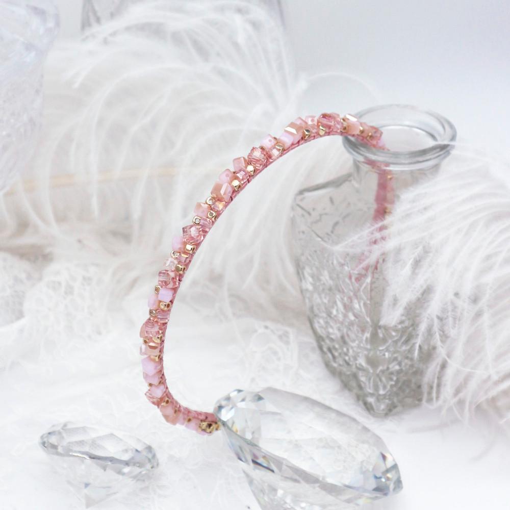 [하이퀄리티] 스윗 핑크 스퀘어 비즈 크리스탈 헤어밴드 얇은 머리띠