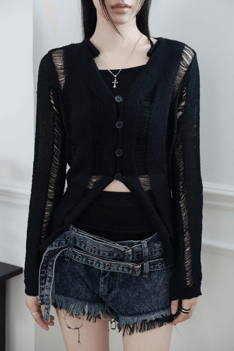 컬러인아이디 데미지 나시 가디건 세트