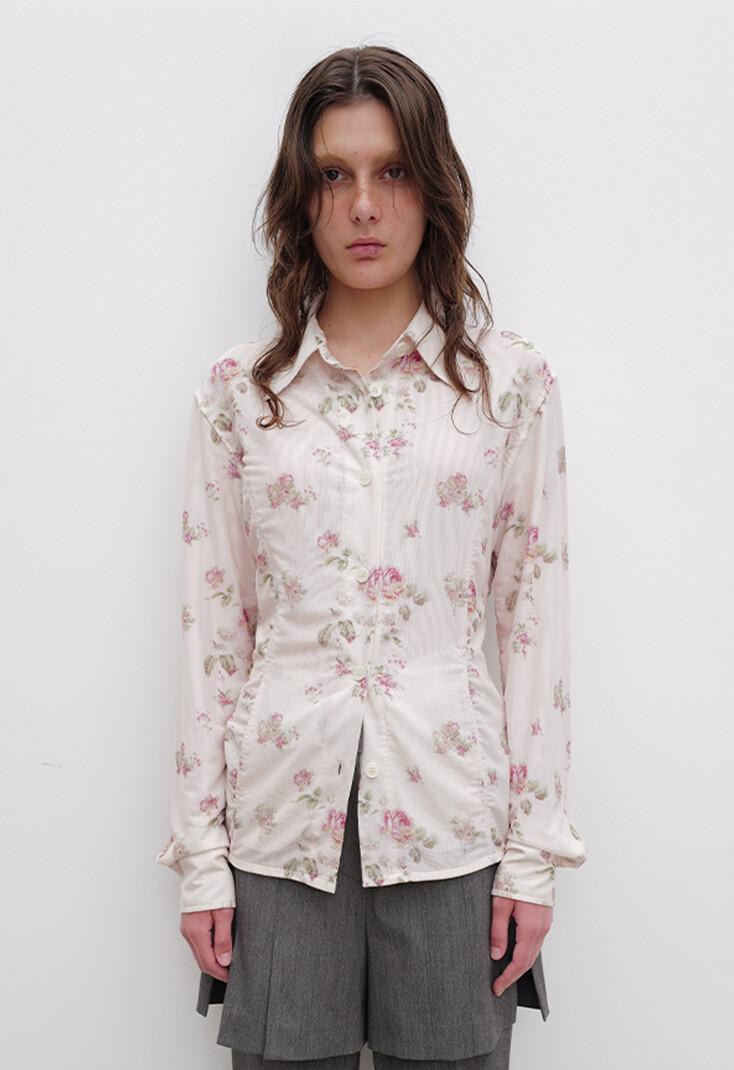 DOUBLE MESH PRINT SHIRTS, BEIGE