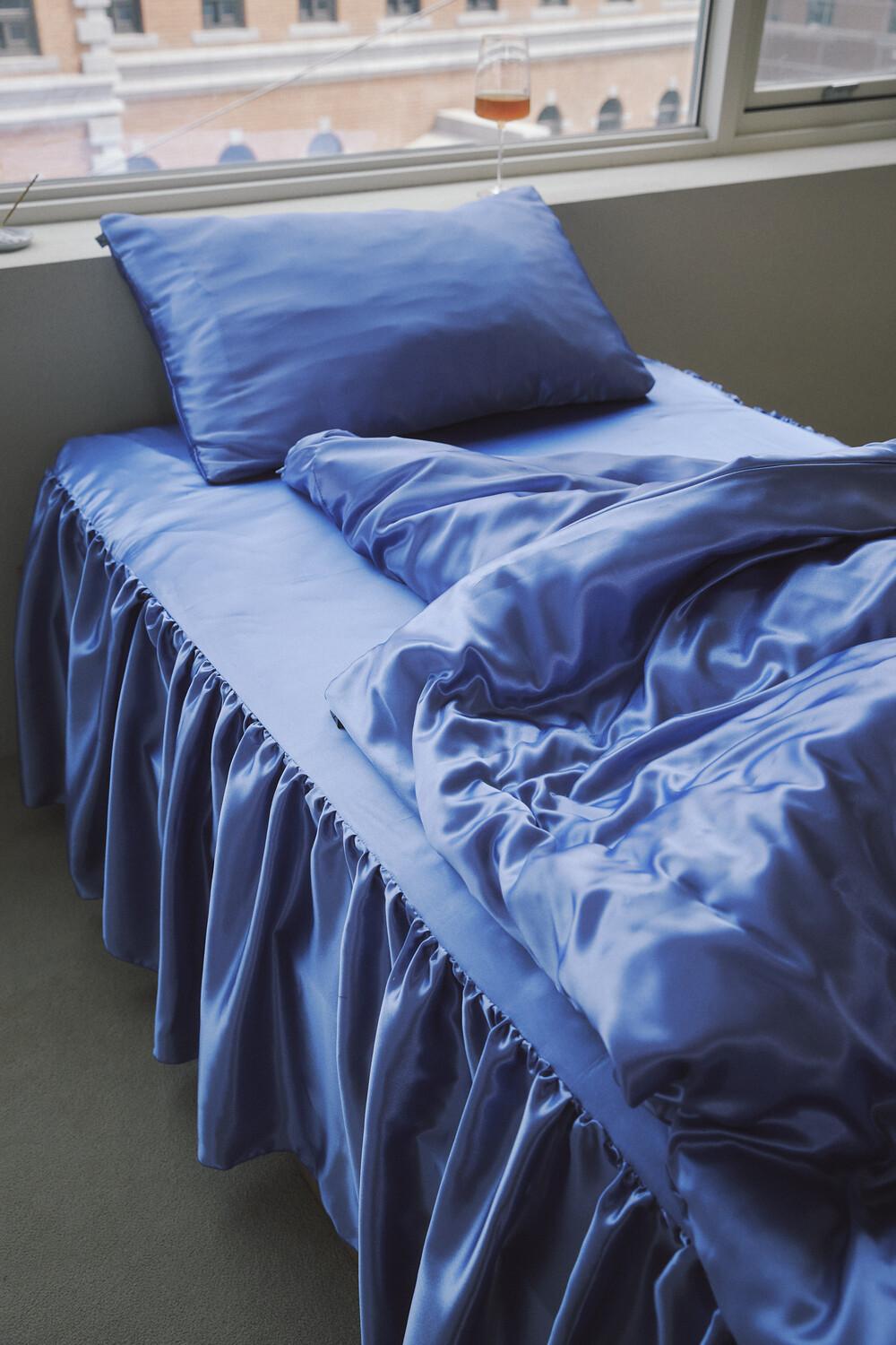 Cream Blue Satin 이불커버