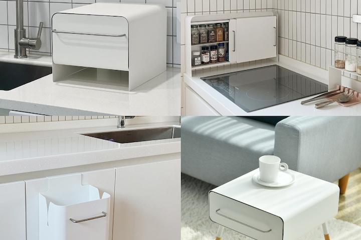 화이트 철제 수납함 모음: 슬라이딩/슬림수납장/바스켓/테이블