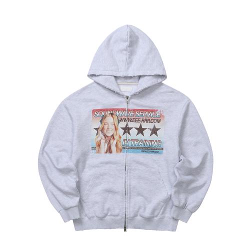 Sound Wave Artwork Damage Washing Hoodie Zip-up Melange