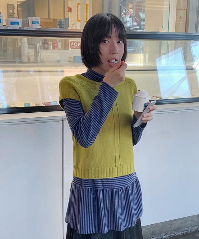 데일리쥬 [MADE] 리즌 레이어드 라운드넥 반팔 니트