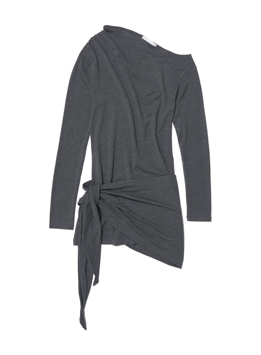 [WOMEN] PWC UNBALANCED BOWTIE WRAP JERSEY TOP_CHARCOAL MELANGE