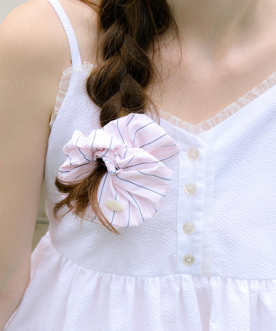 Cotton Stripe Scrunchie ( Pink )