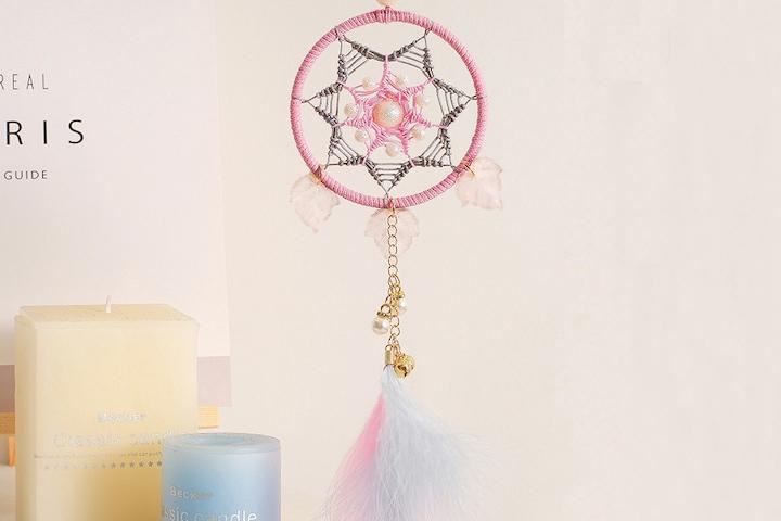 미니 핑크 플라워 드림캐쳐 핸드메이드