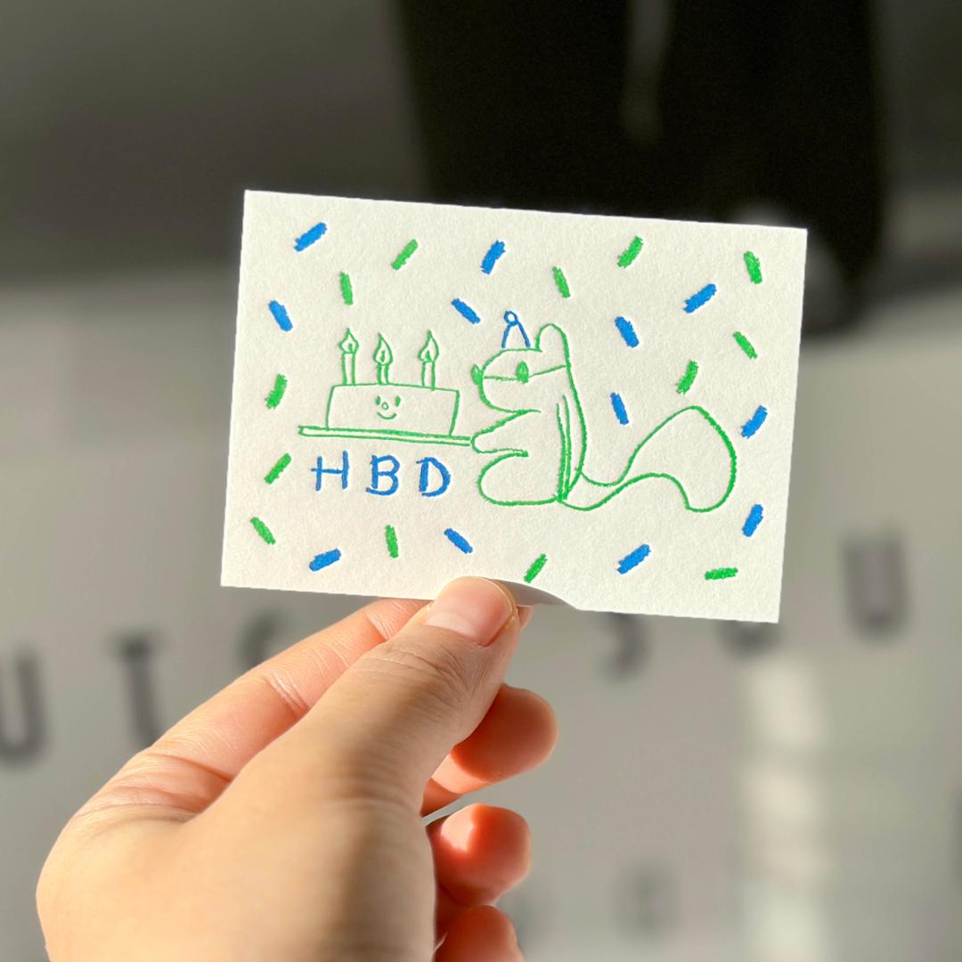 HBD 다람쥐 레터프레스  미니카드